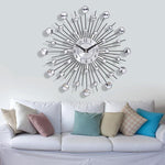 Crystal Beaded Jeweled Round Sunburst Metal Wall Clock